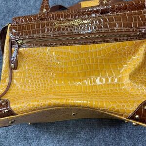 Samantha Brown Crocodile Embossed Satchel Yellow Brown Patent Leather